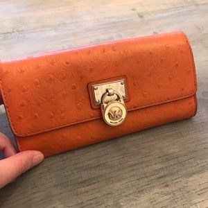Michael Kors Orange Ostrich Hamilton Wallet